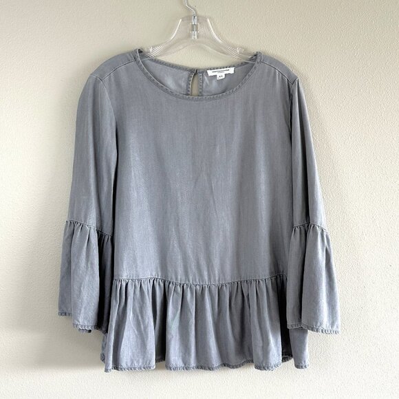 Beach Lunch Lounge Gray Lyocell Boho Ruffle Pullover Blouse Top - Picture 2 of 8